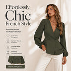 Women's V-Neck Lantern Sleeve Peplum Blouse mysite