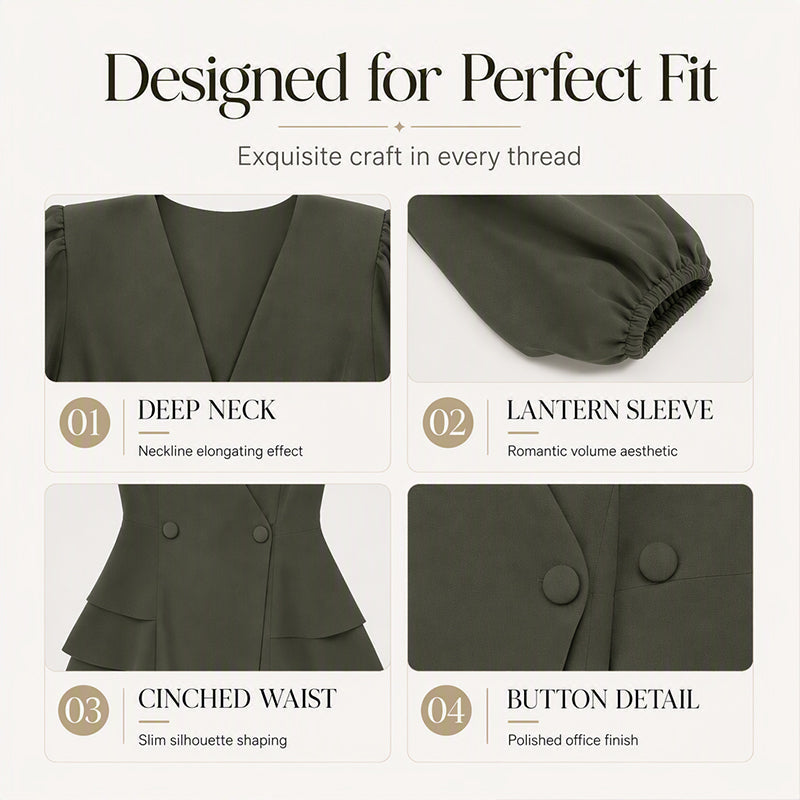 Women's V-Neck Lantern Sleeve Peplum Blouse mysite
