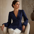 Women's V-Neck Lantern Sleeve Peplum Blouse mysite
