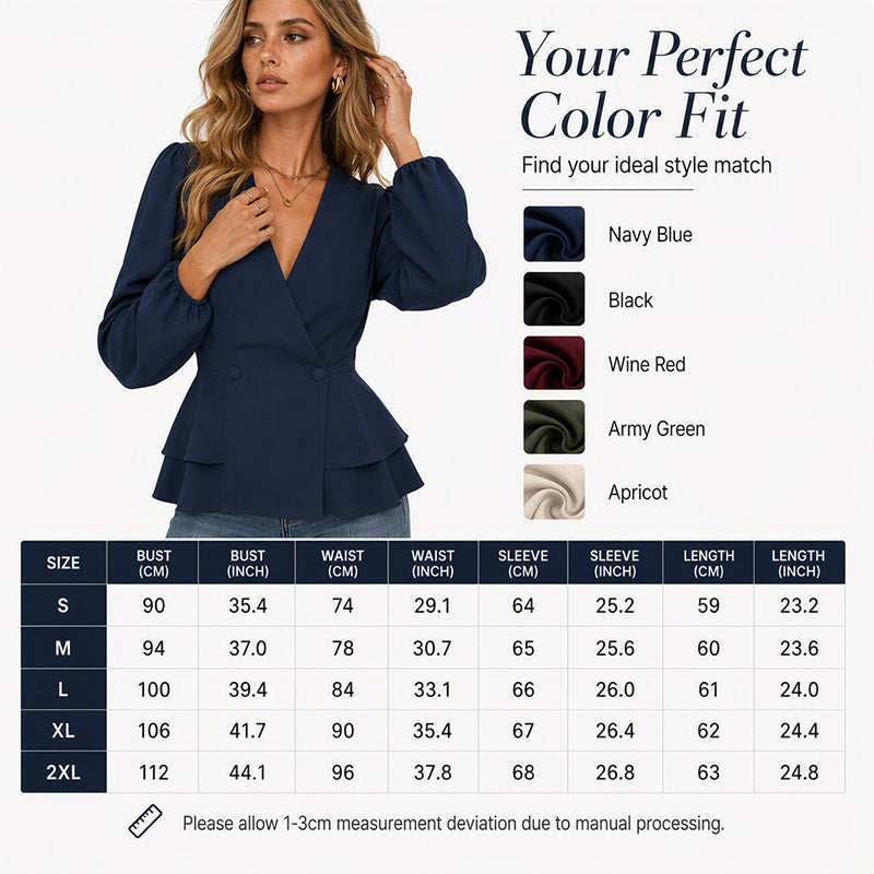 Women's V-Neck Lantern Sleeve Peplum Blouse mysite