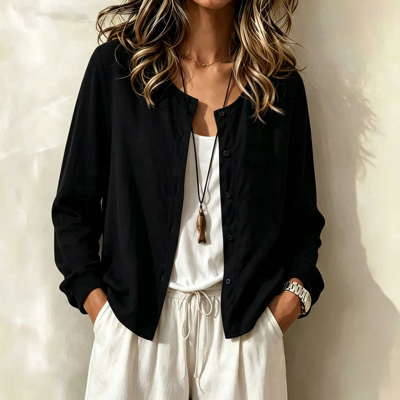 Women's Loose Solid Color Button Down Shirt mysite