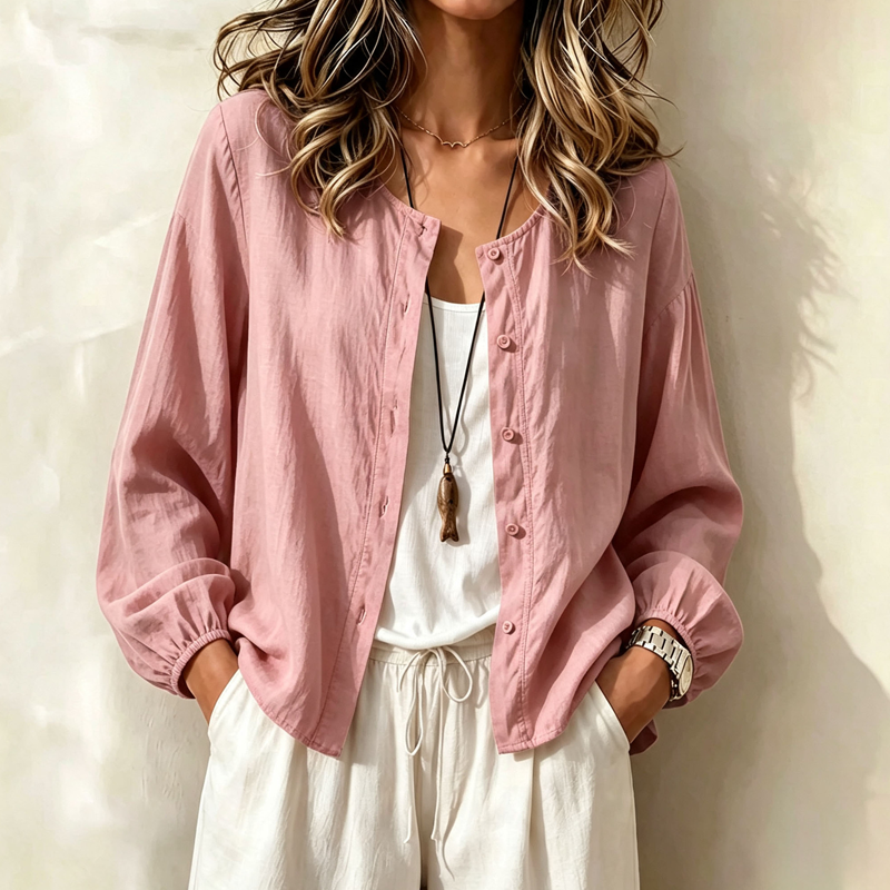 Women's Loose Solid Color Button Down Shirt mysite