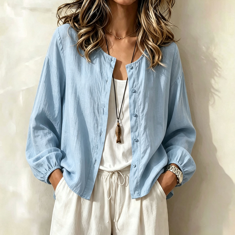 Women's Loose Solid Color Button Down Shirt mysite