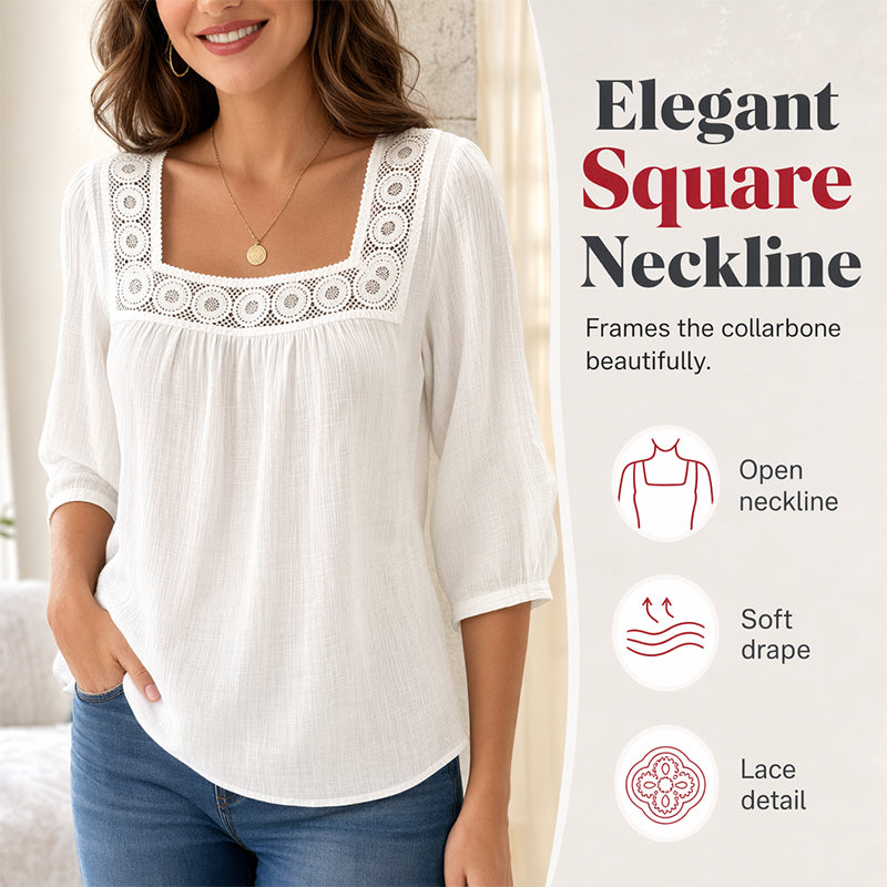 Women’s Square Neck Lace Crochet Blouse mysite
