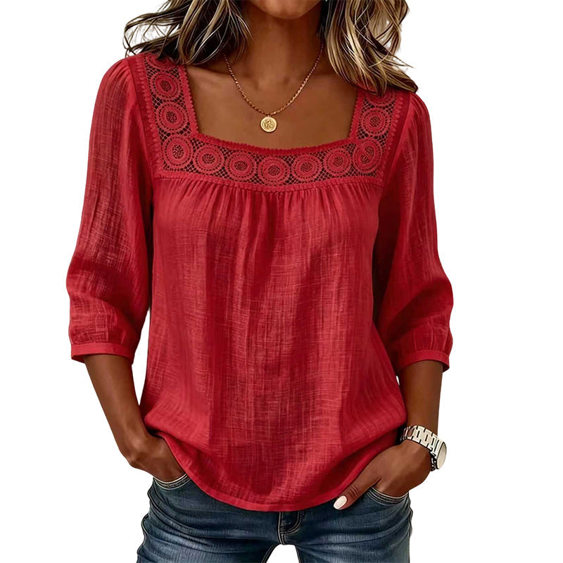 Women’s Square Neck Lace Crochet Blouse mysite