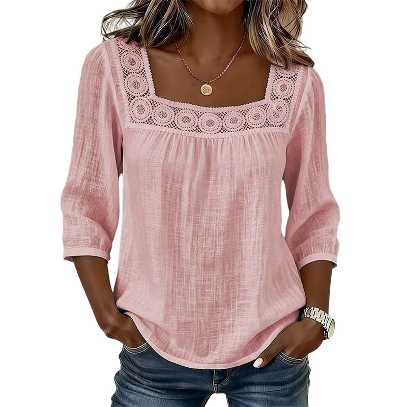 Women’s Square Neck Lace Crochet Blouse mysite