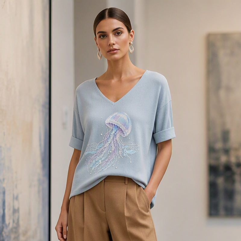 Women's V Neck Printed T-Shirt mysite
