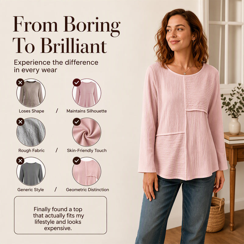Women's Crewneck Textured Patchwork Top mysite