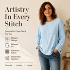 Women's Crewneck Textured Patchwork Top mysite