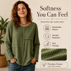Women's Crewneck Textured Patchwork Top mysite