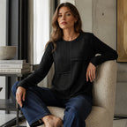 Women's Crewneck Textured Patchwork Top mysite