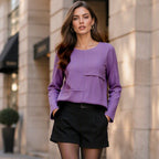 Women's Crewneck Textured Patchwork Top mysite