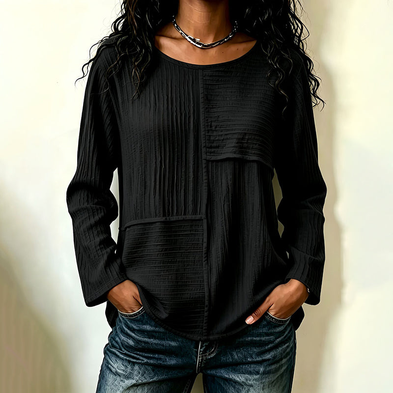 Women's Crewneck Textured Patchwork Top mysite