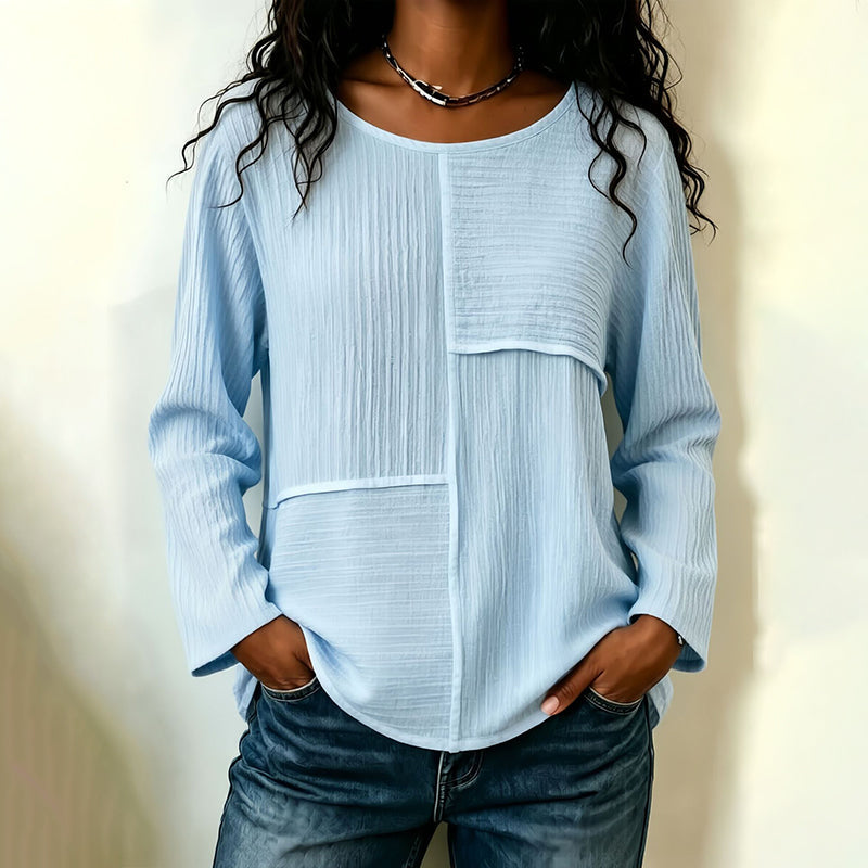 Women's Crewneck Textured Patchwork Top mysite