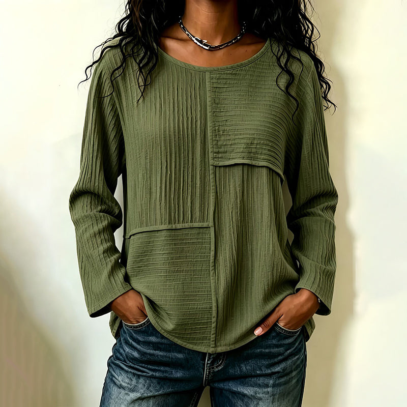 Women's Crewneck Textured Patchwork Top mysite