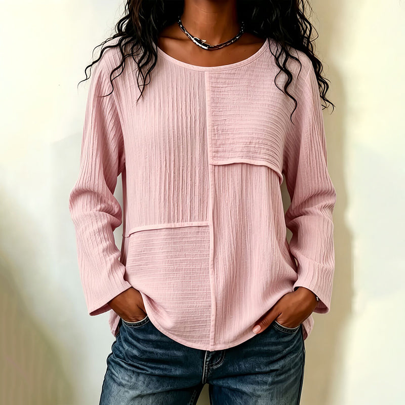 Women's Crewneck Textured Patchwork Top mysite