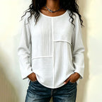Women's Crewneck Textured Patchwork Top mysite