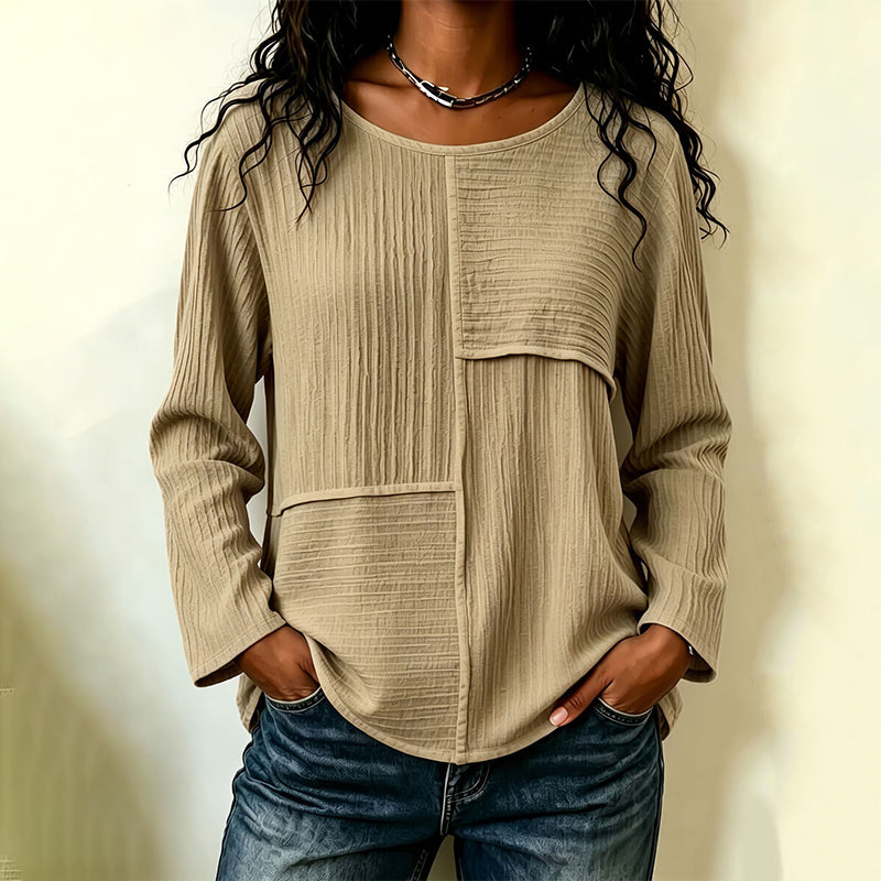 Women's Crewneck Textured Patchwork Top mysite