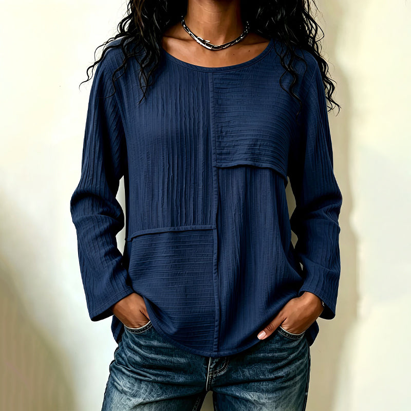 Women's Crewneck Textured Patchwork Top mysite