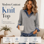 Women's Casual Patchwork Long Sleeve Top mysite