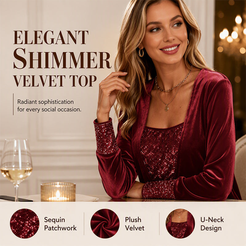 Women's Elegant Sequin Patchwork Long Sleeve Top mysite
