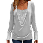 Women's Elegant Sequin Patchwork Long Sleeve Top mysite