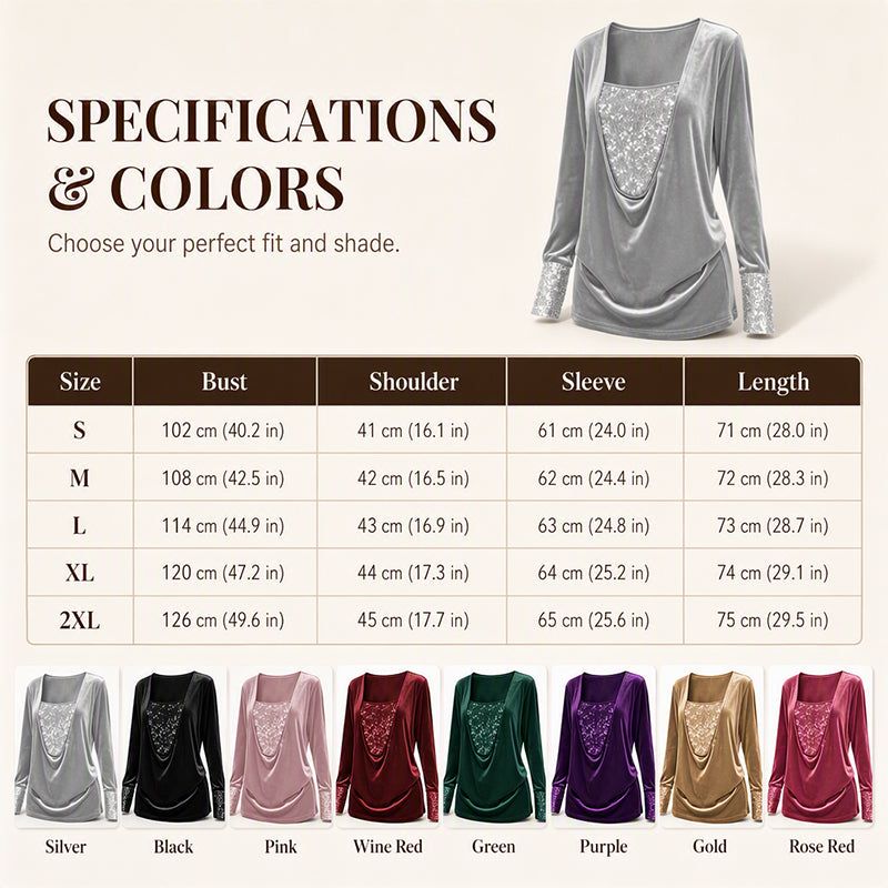 Women's Elegant Sequin Patchwork Long Sleeve Top mysite