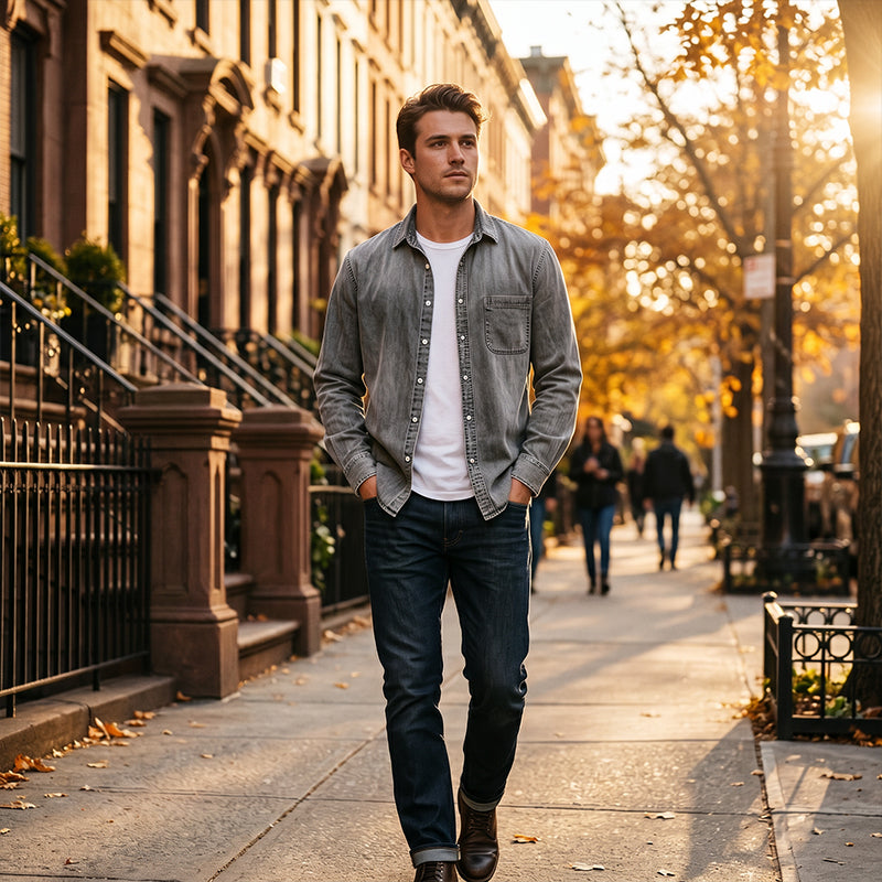 Men's Retro Washed Denim Shirt Marlovene