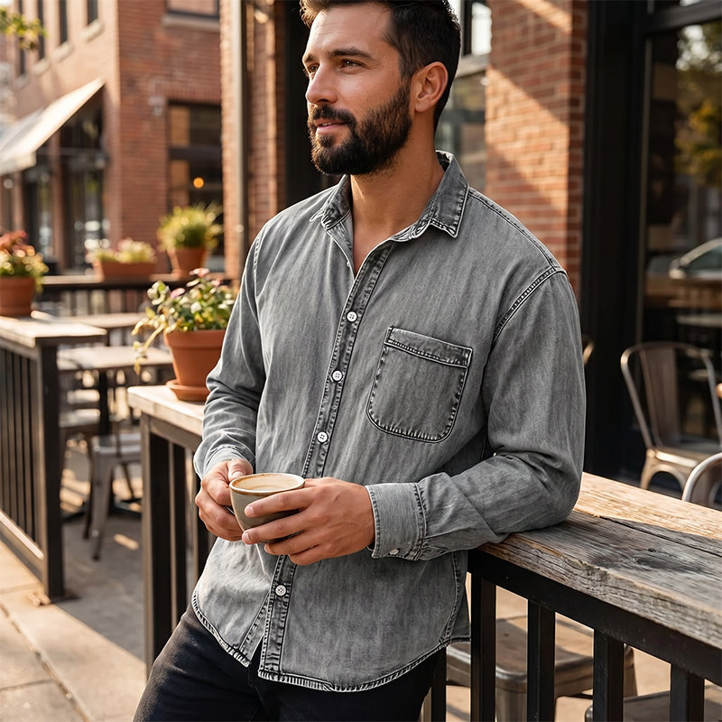 Men's Retro Washed Denim Shirt Marlovene