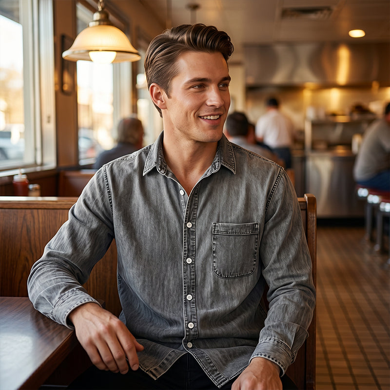 Men's Retro Washed Denim Shirt Marlovene