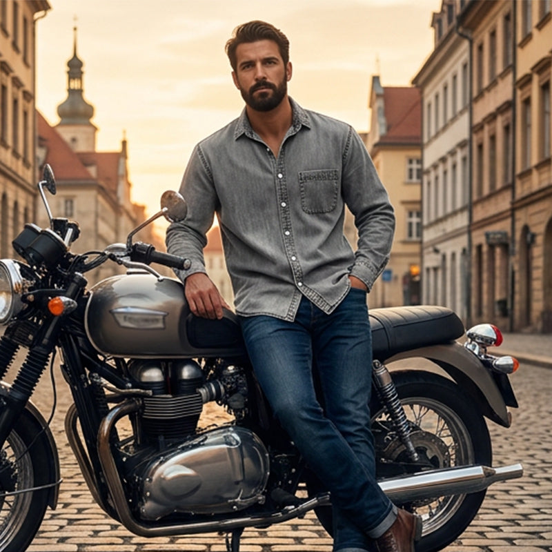 Men's Retro Washed Denim Shirt Marlovene