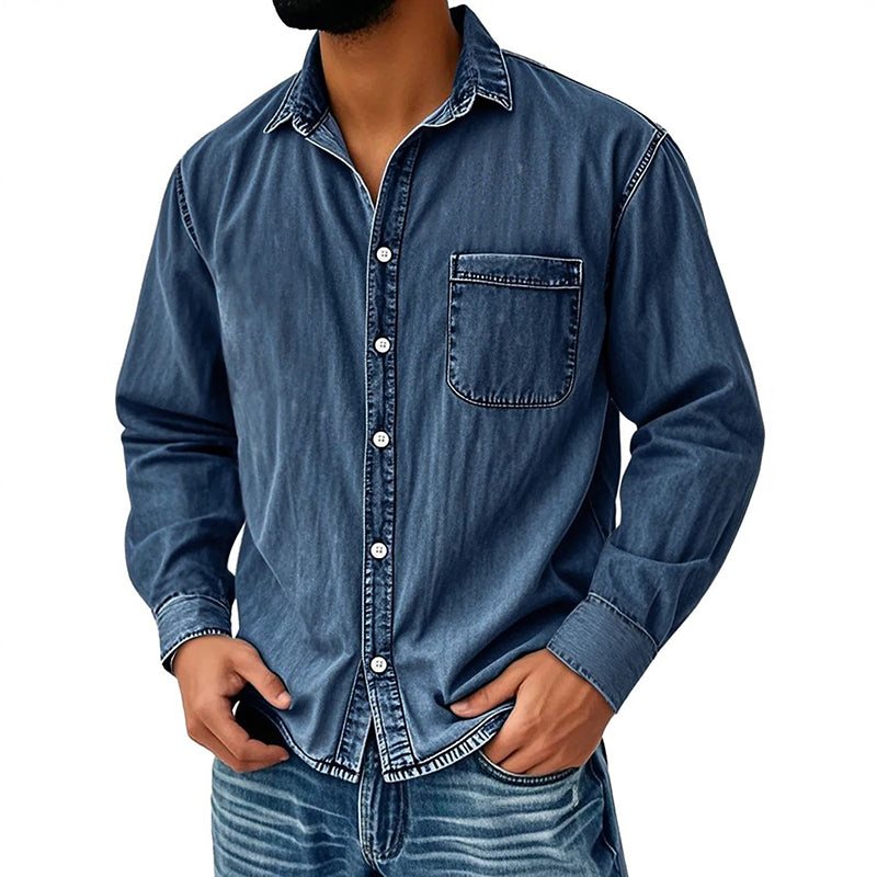 Men's Retro Washed Denim Shirt mysite