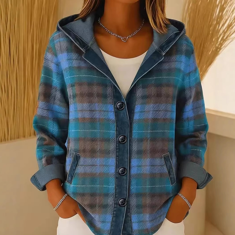 Women's Denim Patchwork Hooded Jacket mysite