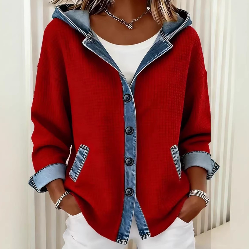 Women's Denim Patchwork Hooded Jacket mysite