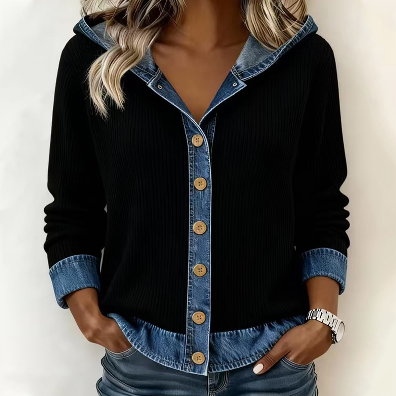 Women's Denim Patchwork Hooded Jacket mysite