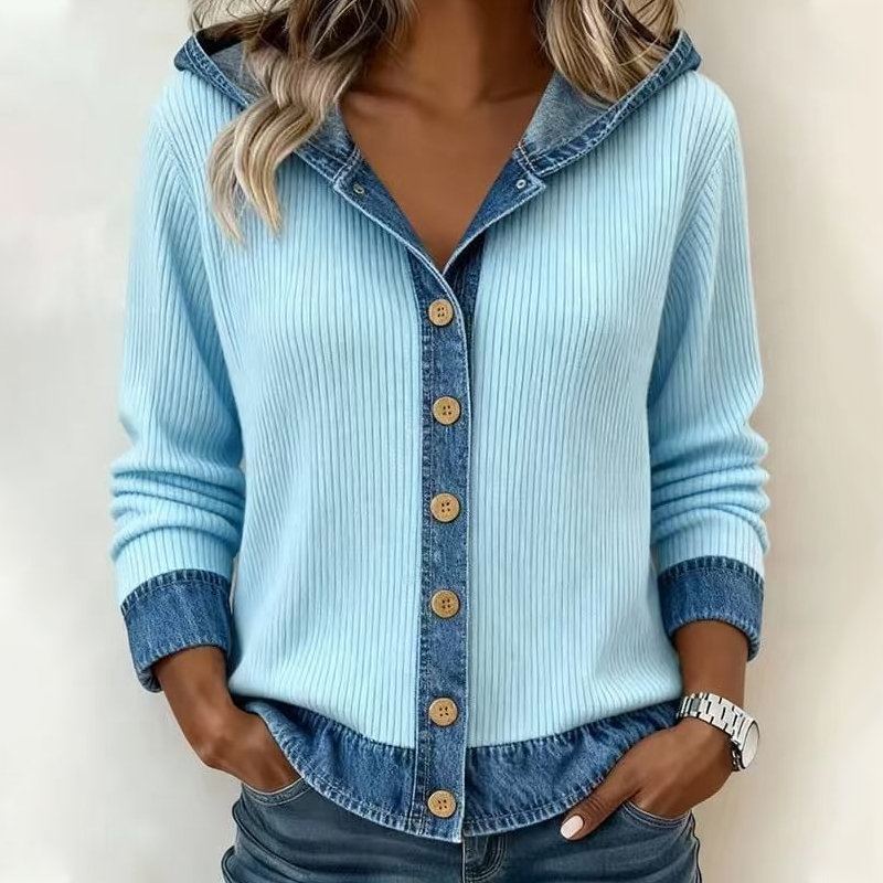 Women's Denim Patchwork Hooded Jacket mysite