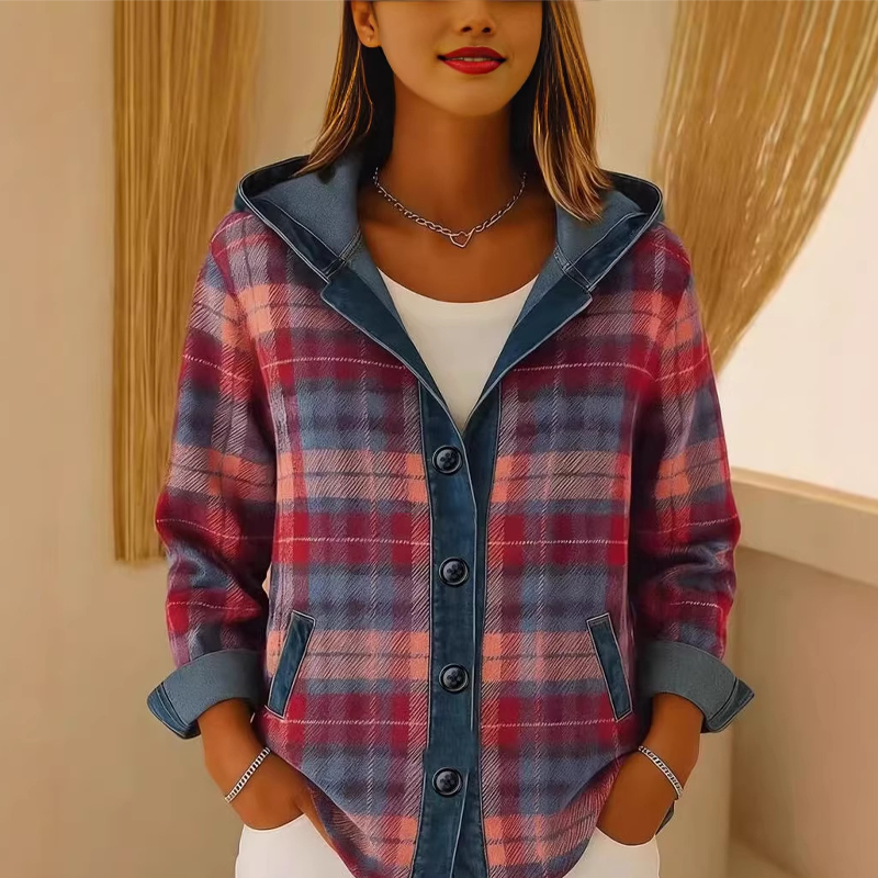 Women's Denim Patchwork Hooded Jacket mysite