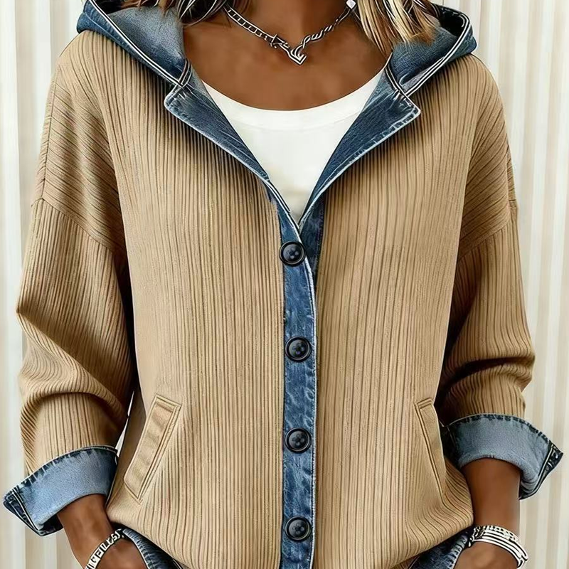 Women's Denim Patchwork Hooded Jacket mysite