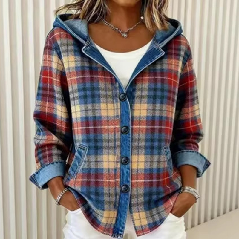 Women's Denim Patchwork Hooded Jacket mysite