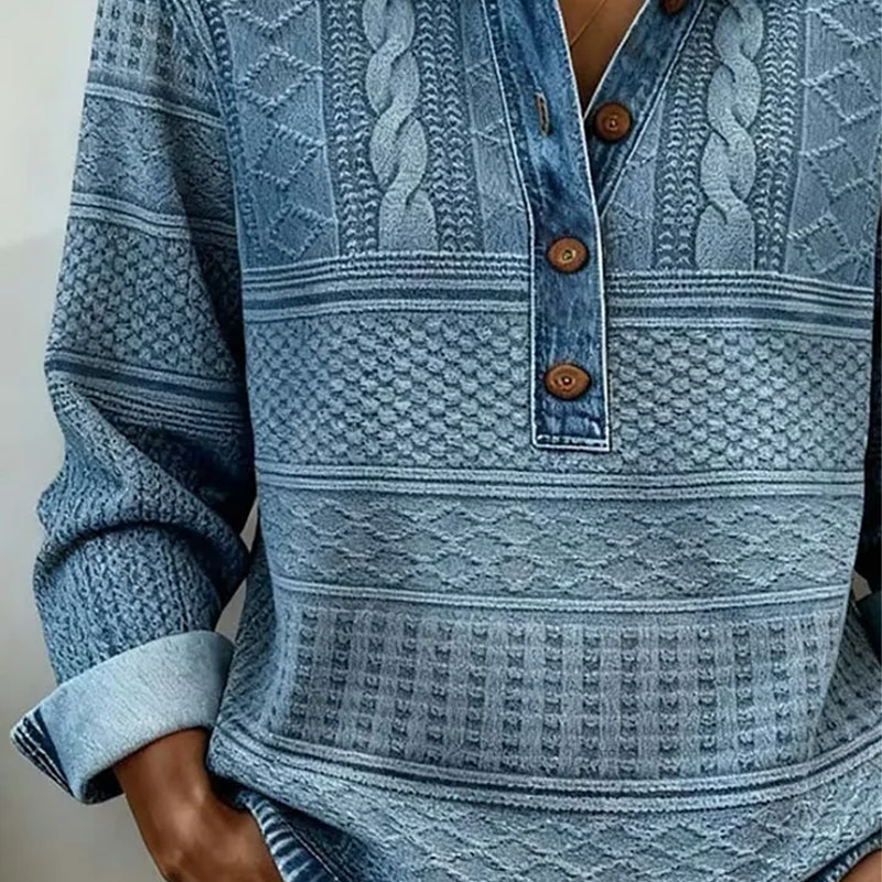 Women’s Denim Patchwork Lapel Long-Sleeve Shirt mysite