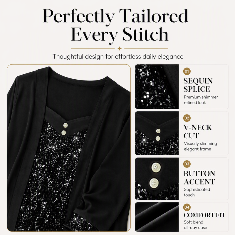 Women's Sequin Patchwork Mock Two-Piece Top mysite