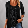 Women's Sequin Patchwork Mock Two-Piece Top mysite