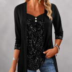 Women's Sequin Patchwork Mock Two-Piece Top mysite