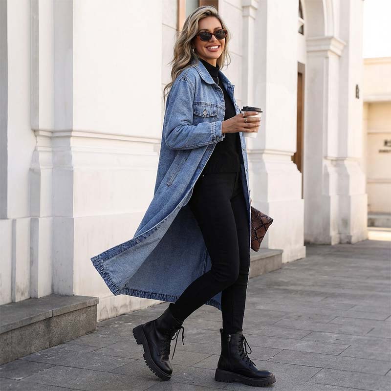 Women’s Casual Longline Button-Up Denim Coat mysite