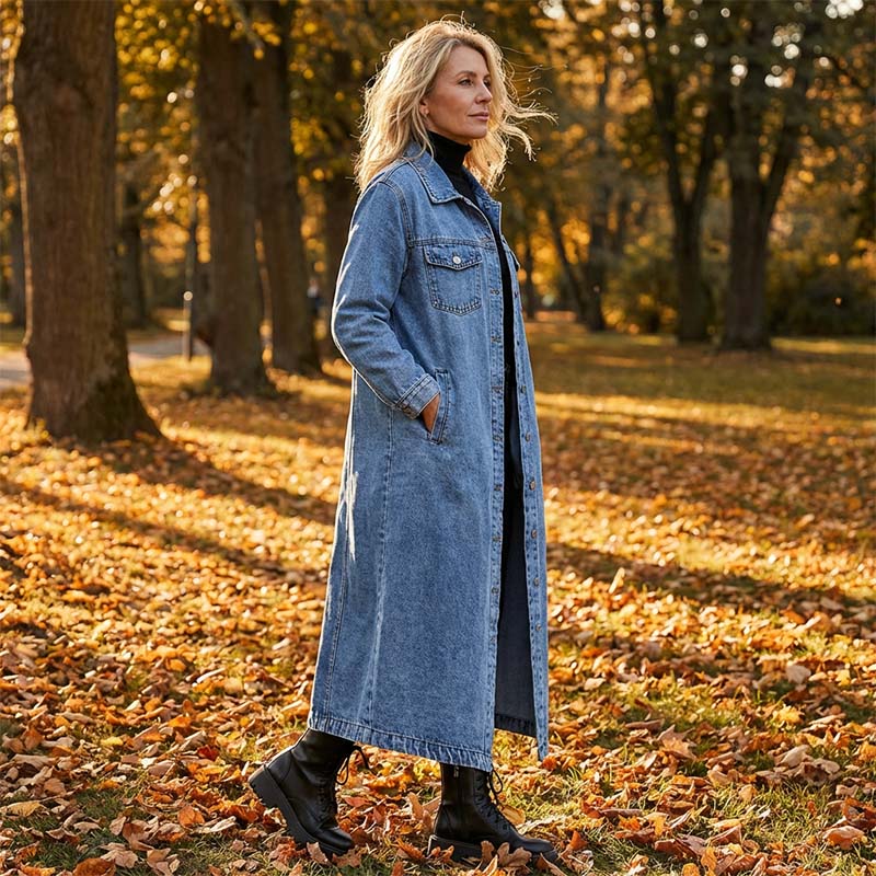 Women’s Casual Longline Button-Up Denim Coat mysite