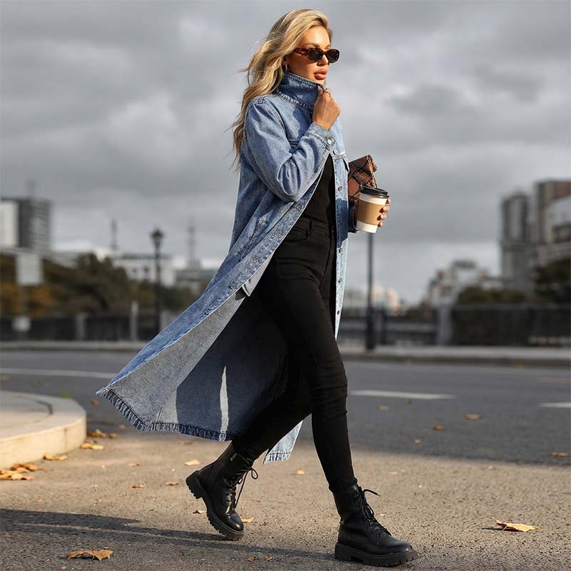 Women’s Casual Longline Button-Up Denim Coat mysite