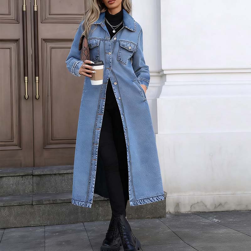Women’s Casual Longline Button-Up Denim Coat mysite