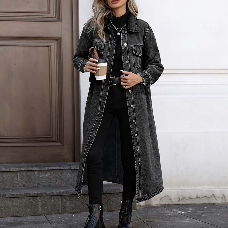 Women’s Casual Longline Button-Up Denim Coat mysite
