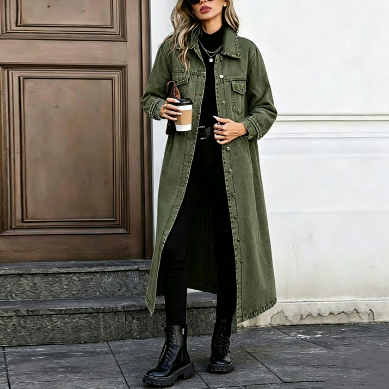 Women’s Casual Longline Button-Up Denim Coat mysite