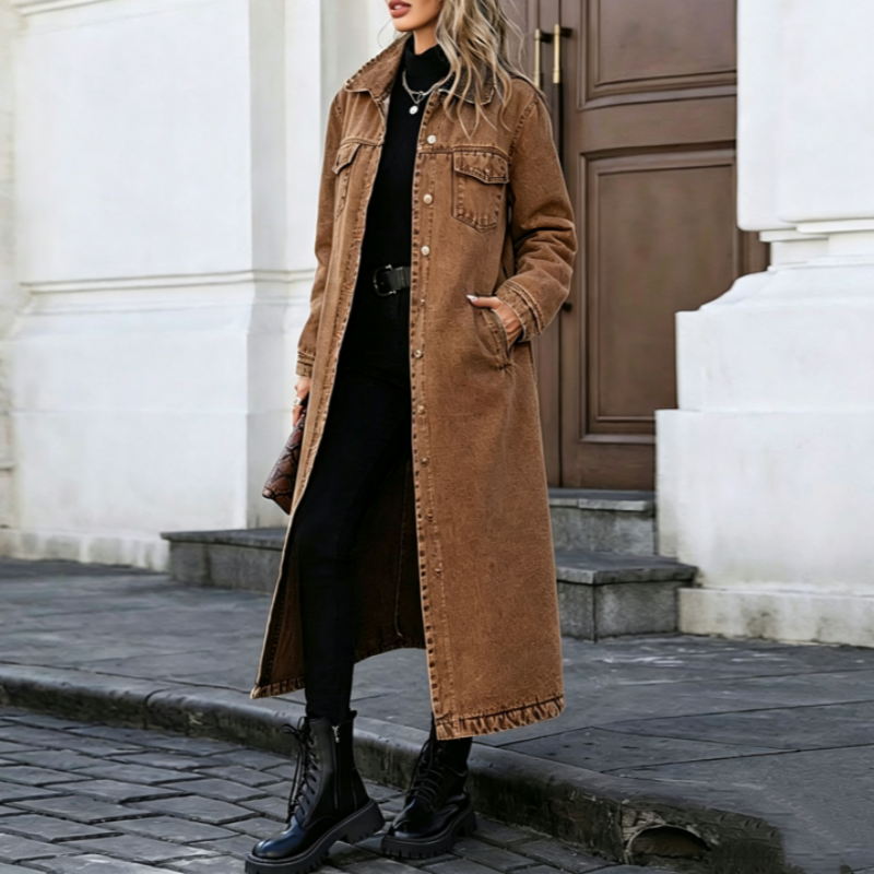 Women’s Casual Longline Button-Up Denim Coat mysite
